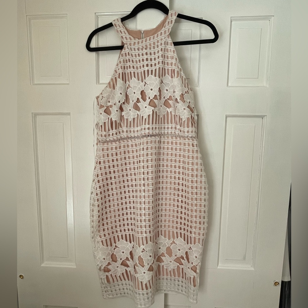 Lulus lace dress white and tan